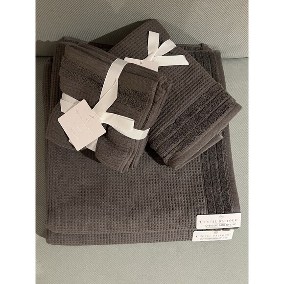 Hotel Balfour Towels BATH HAND WASHCLOTH Terry Cotton GRAY WAFFLE WEAVE 9 Piece - Picture 9 of 10